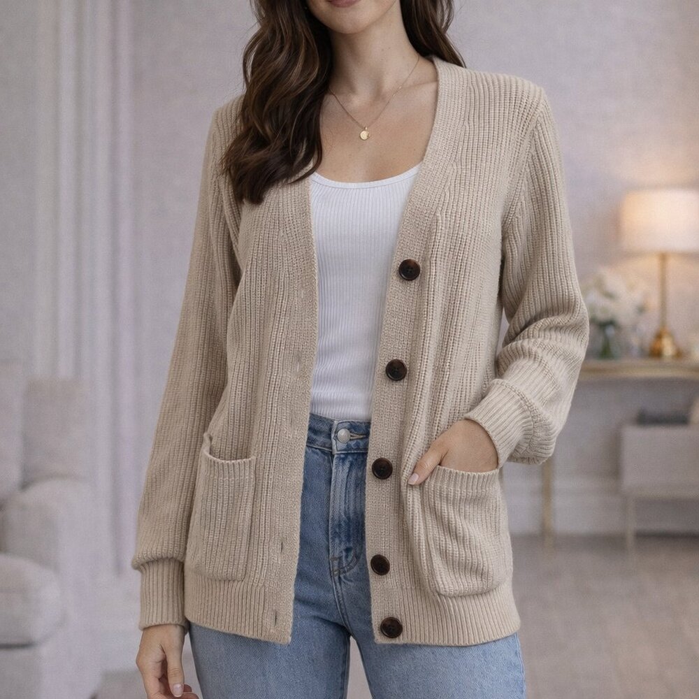 Just Women Size Small Cream Button Cardigan Sweater Pockets